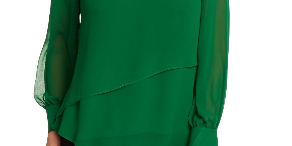 Vince Camuto Women's Asymmetrical Double Layer Chiffon Top Green Size Small