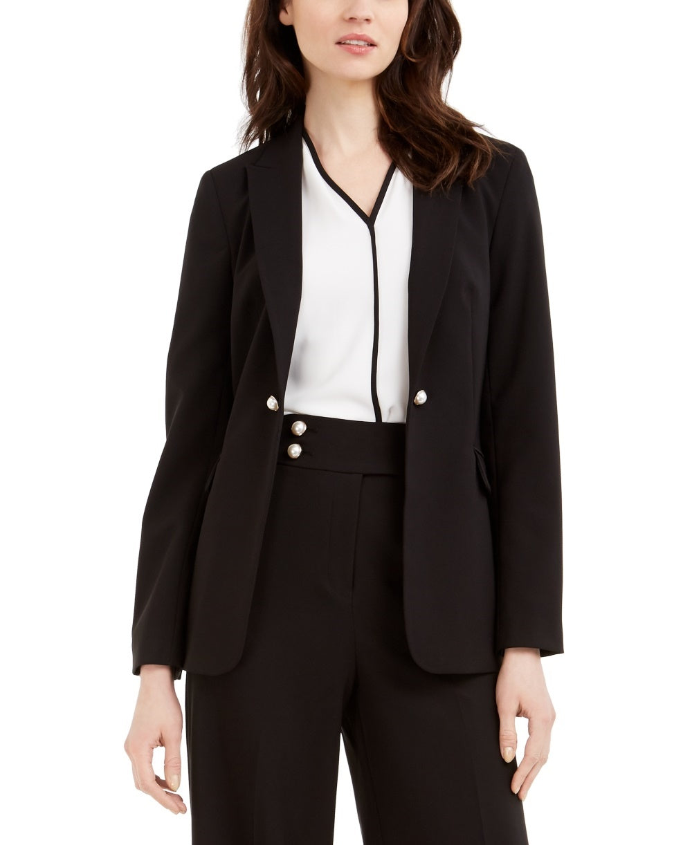 Calvin Klein Women's Imitation Pearl Open Front Jacket Black Size 10