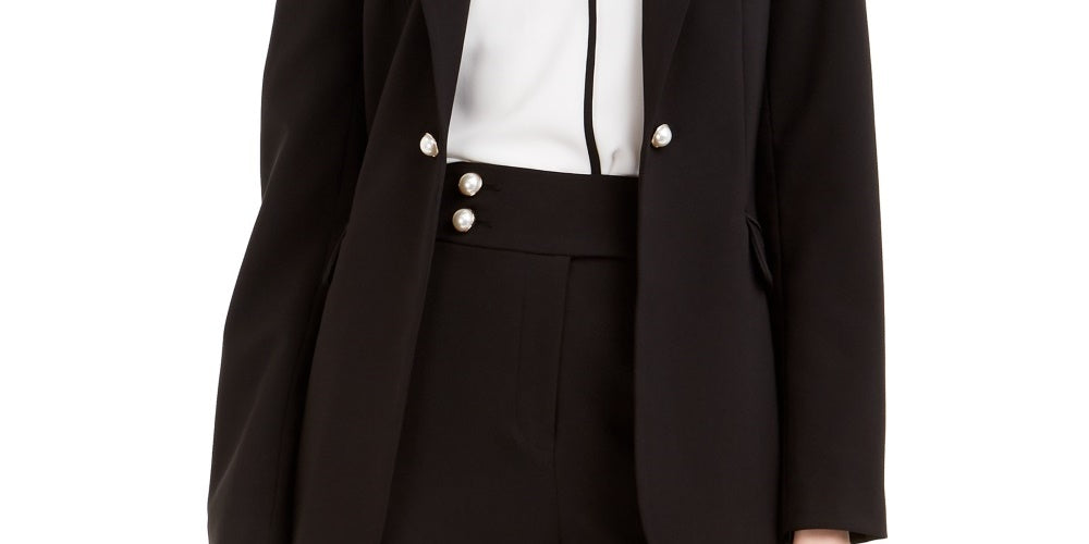 Calvin Klein Women's Imitation Pearl Open Front Jacket Black Size 10