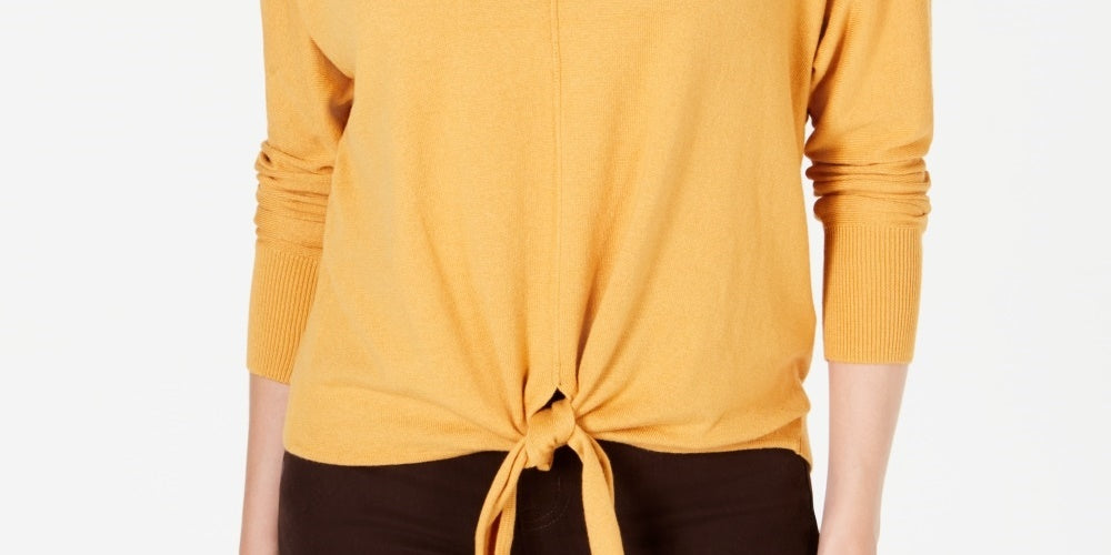 Style & Co Women's Tie Front Sweater Yellow Size X-Large