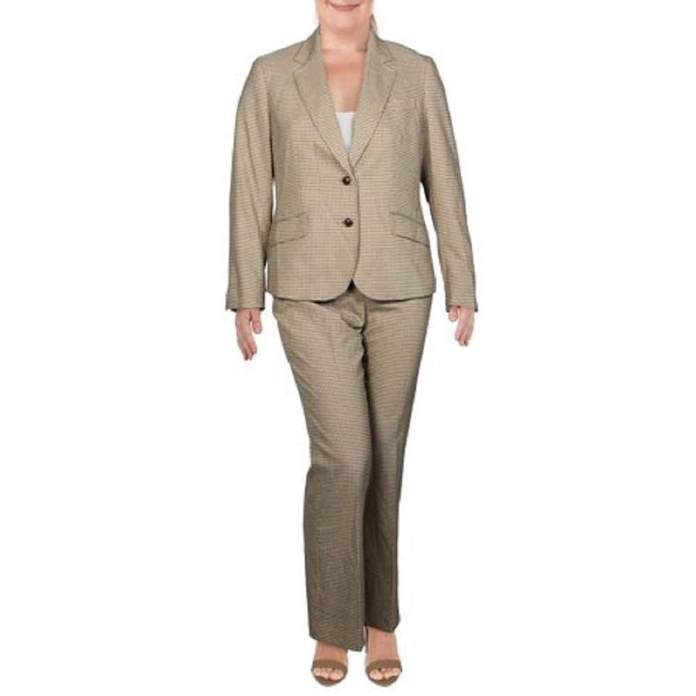 Anne Klein Women's Check Print Business Pant Suit Beige khaki Size 6