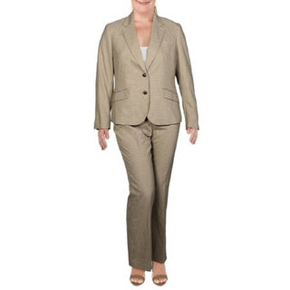 Anne Klein Women's Check Print Business Pant Suit Beige khaki Size 6