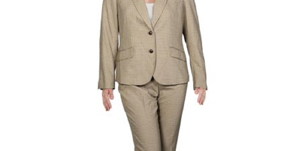 Anne Klein Women's Check Print Business Pant Suit Beige khaki Size 6