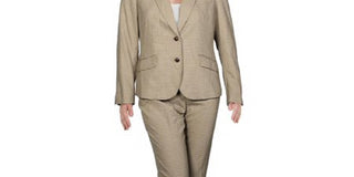 Anne Klein Women's Check Print Business Pant Suit Beige khaki Size 6