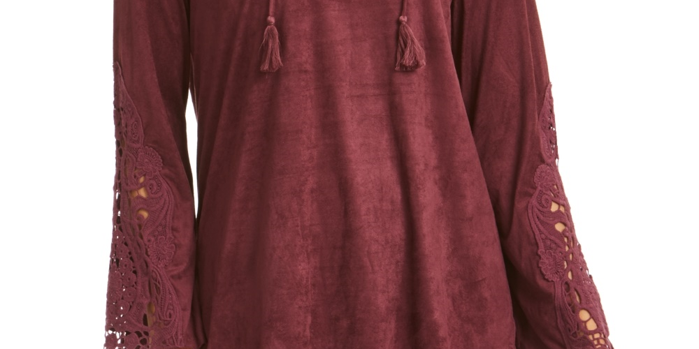 Style & Co Women's Faux-Suede Lace-Up Top Red Size X-Small