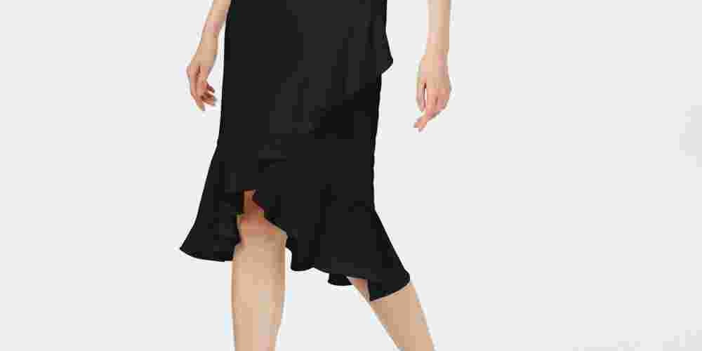 Calvin Klein Women's Sleeveless Ruffled Wrap-Hem Dress Black Size 14