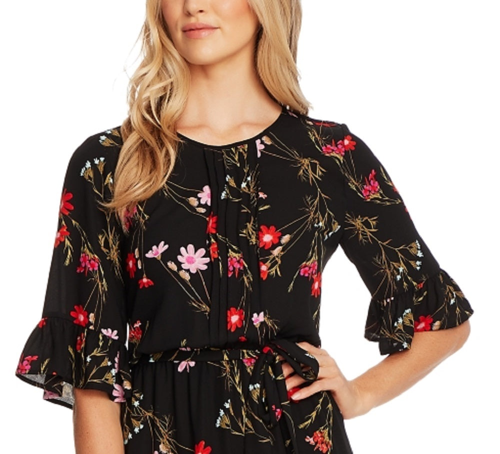 CeCe Women's Enchanted Wildflower Ruffle Fit & Flare Dress Black Size 6