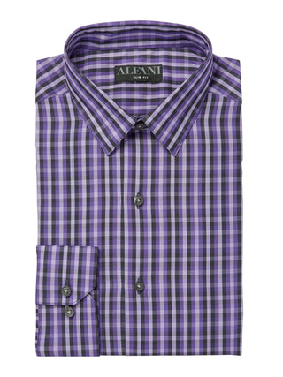 Alfani Men's Gingham Slim Fit Dress Shirt Purple Size Petite X-Large