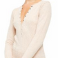 Free People Women's Beige Heather Long Sleeve V Neck Top Natural Size Medium