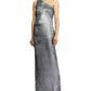 Ralph Lauren Women's Silver Sleeveless Asymmetrical Neckline Maxi Sheath Evening Dress Black Size 6