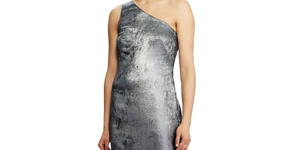 Ralph Lauren Women's Silver Sleeveless Asymmetrical Neckline Maxi Sheath Evening Dress Black Size 6