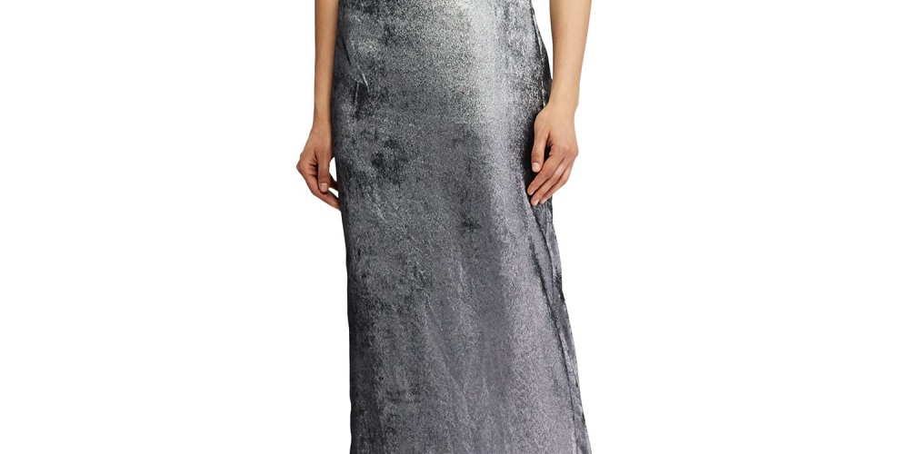 Ralph Lauren Women's Silver Sleeveless Asymmetrical Neckline Maxi Sheath Evening Dress Black Size 6