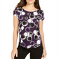 Alfani Women's Printed Round Hem T-Shirt Purple Multi  Size Petite L