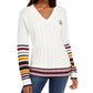 Tommy Hilfiger Women's Varsity Stripe Cable-Knit Sweater White Size Medium