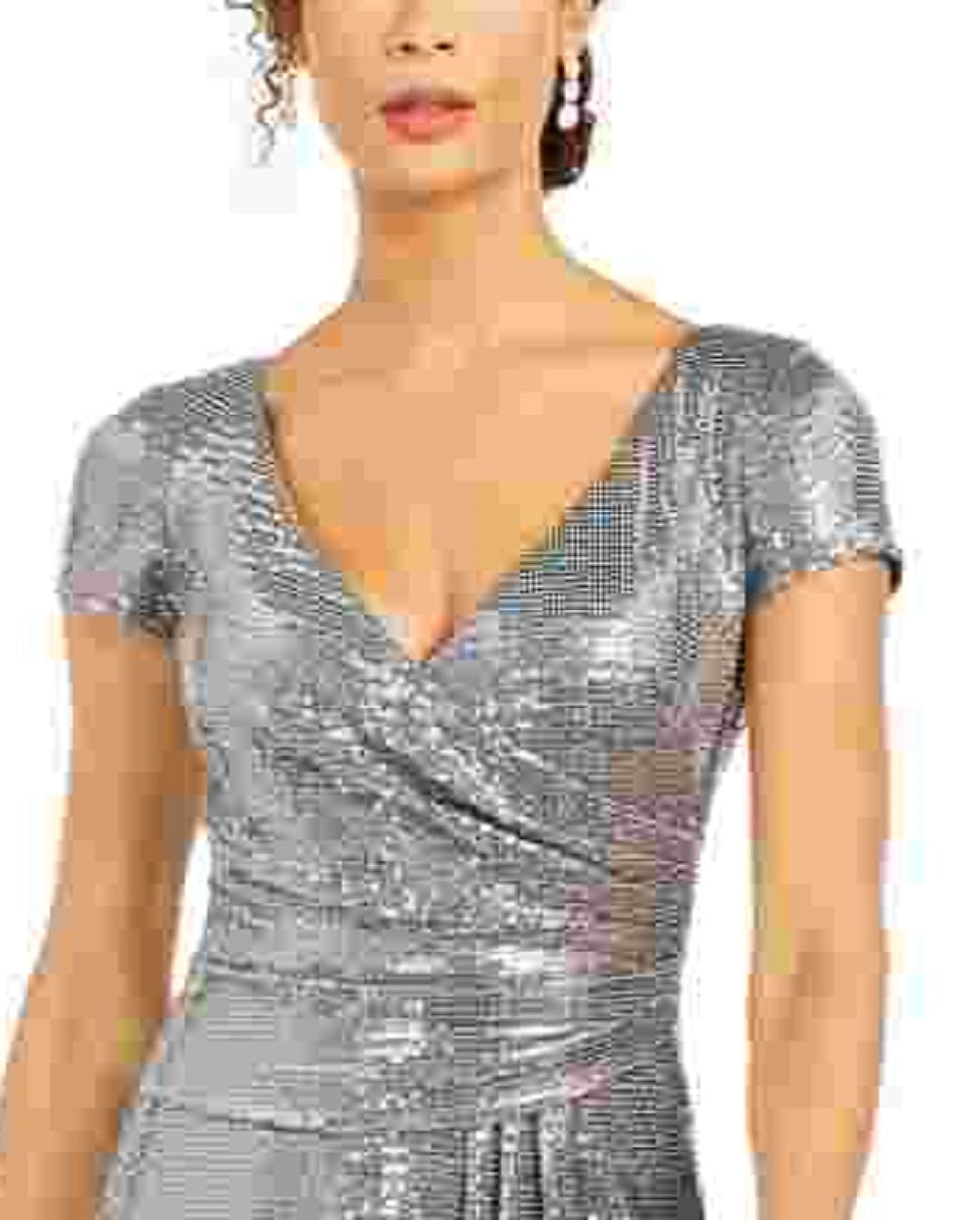 R & M Richards Women's Sequined Draped Sheath Dress Silver Size 10 Petite