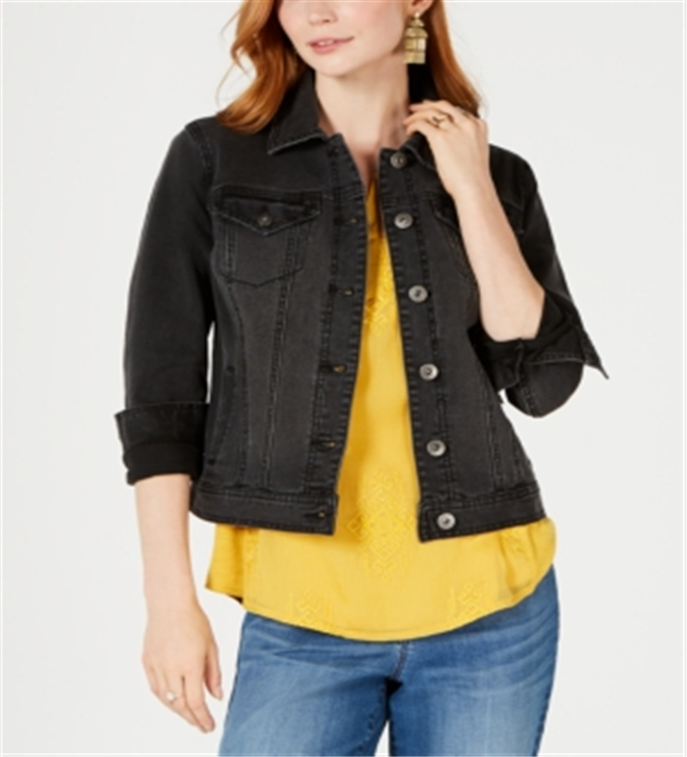 Style & Co Women's Denim Jacket Black Size -Petite L