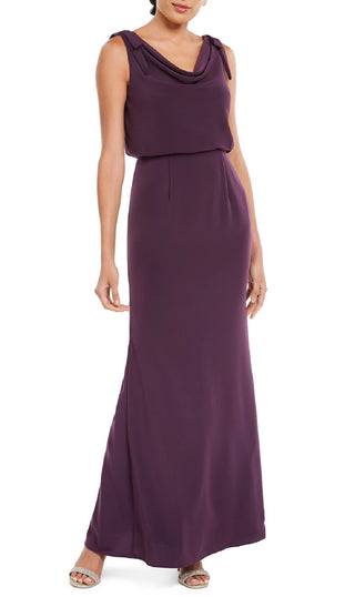Adrianna Papell Women's Slitted Solid Sleeveless Cowl Neck Straight Leg Evening Dress Purple Size 6