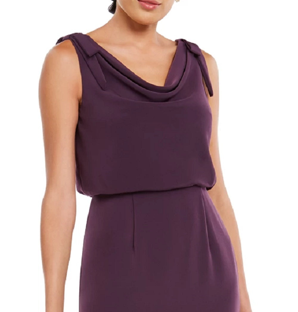Adrianna Papell Women's Slitted Solid Sleeveless Cowl Neck Straight Leg Evening Dress Purple Size 6