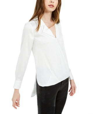 Bar III Women's Notched-Collar High-Low Top White Size X-Small