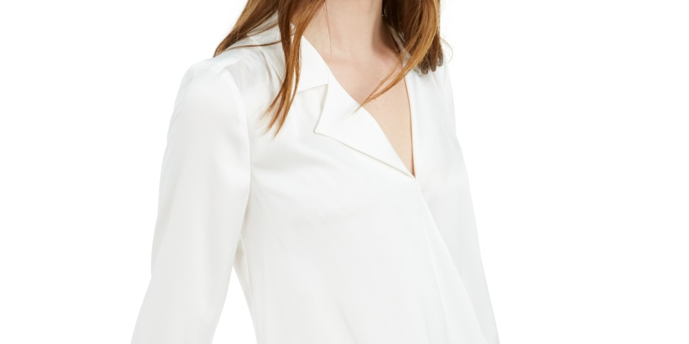 Bar III Women's Notched-Collar High-Low Top White Size X-Small