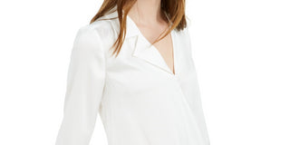 Bar III Women's Notched-Collar High-Low Top White Size X-Small
