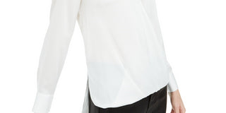 Bar III Women's Notched-Collar High-Low Top White Size X-Small