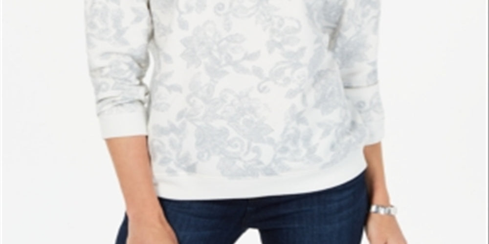Karen Scott Women's Printed Long Sleeve Sweatshirt Eggshell Size -Petite S