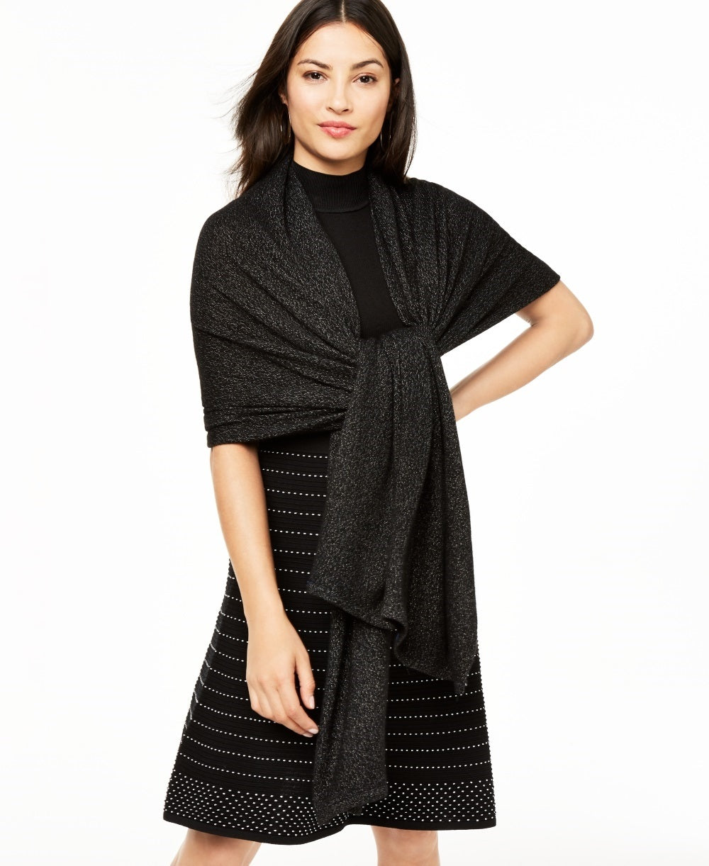 Charter Club Women's Cashmere Metallic Oversized Wrap Black Size Regular
