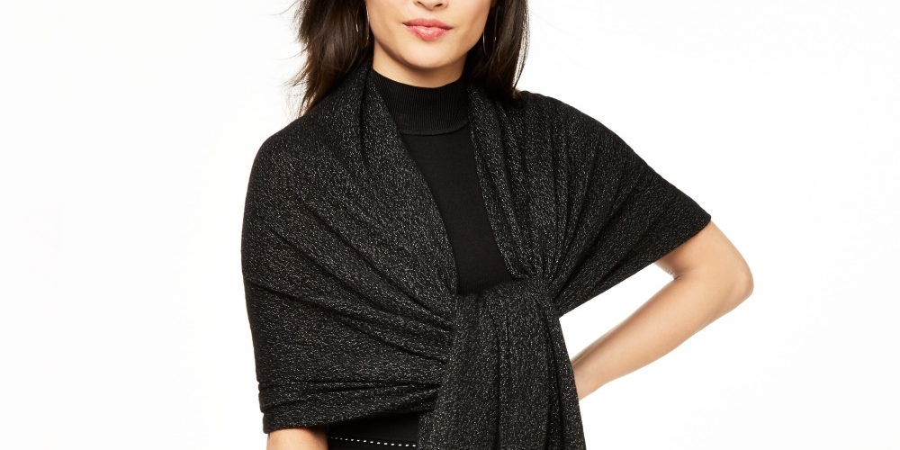 Charter Club Women's Cashmere Metallic Oversized Wrap Black Size Regular