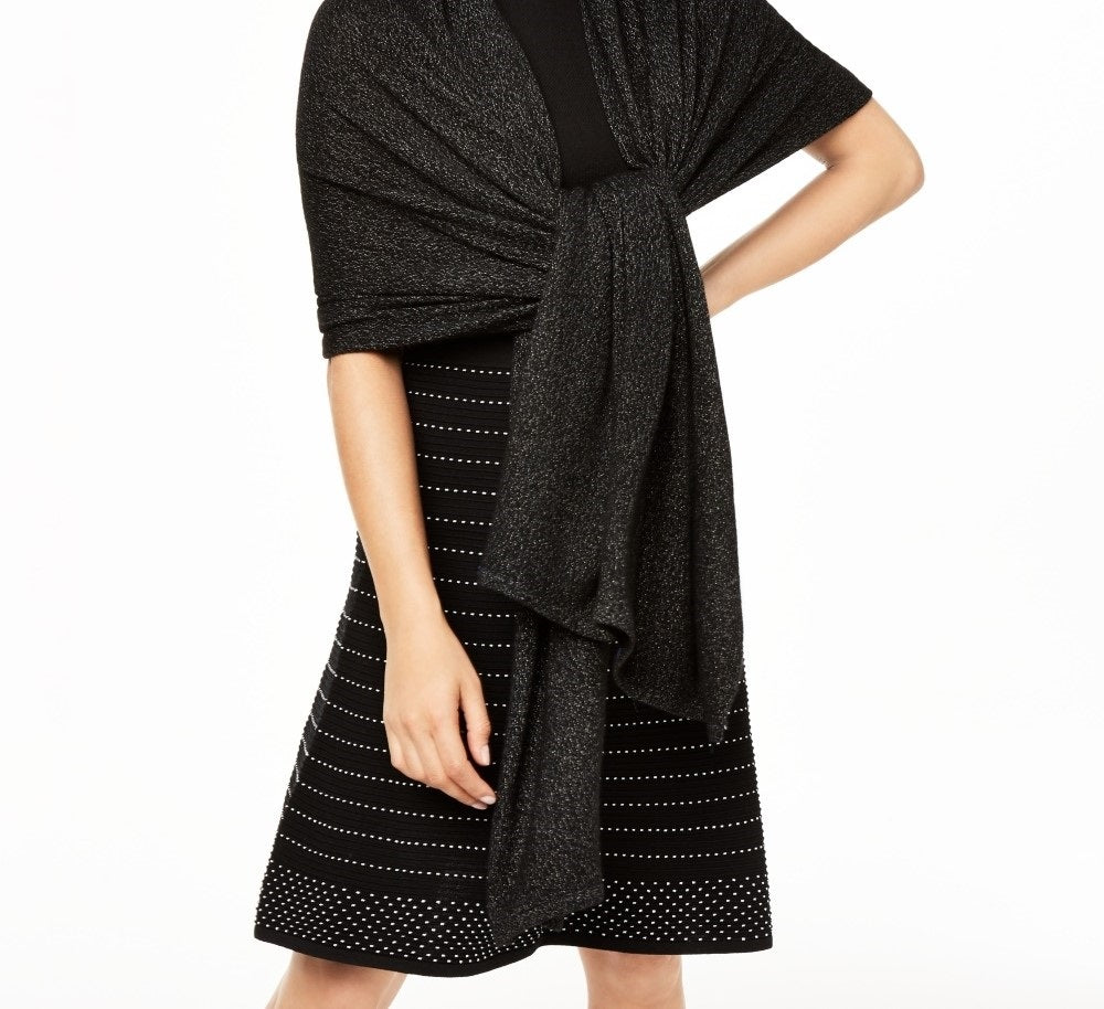 Charter Club Women's Cashmere Metallic Oversized Wrap Black Size Regular