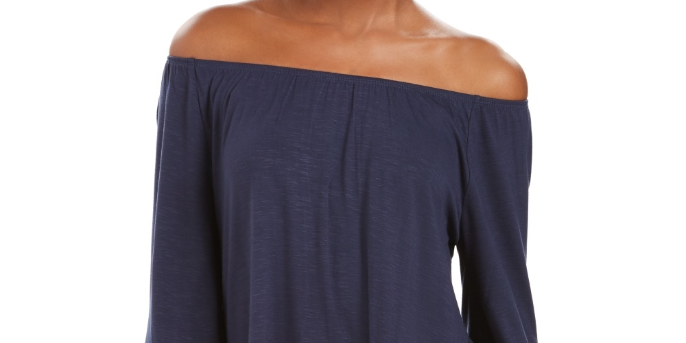 Style & Co Women's Off-The-Shoulder Bell-Sleeve Top Blue Size X-Small