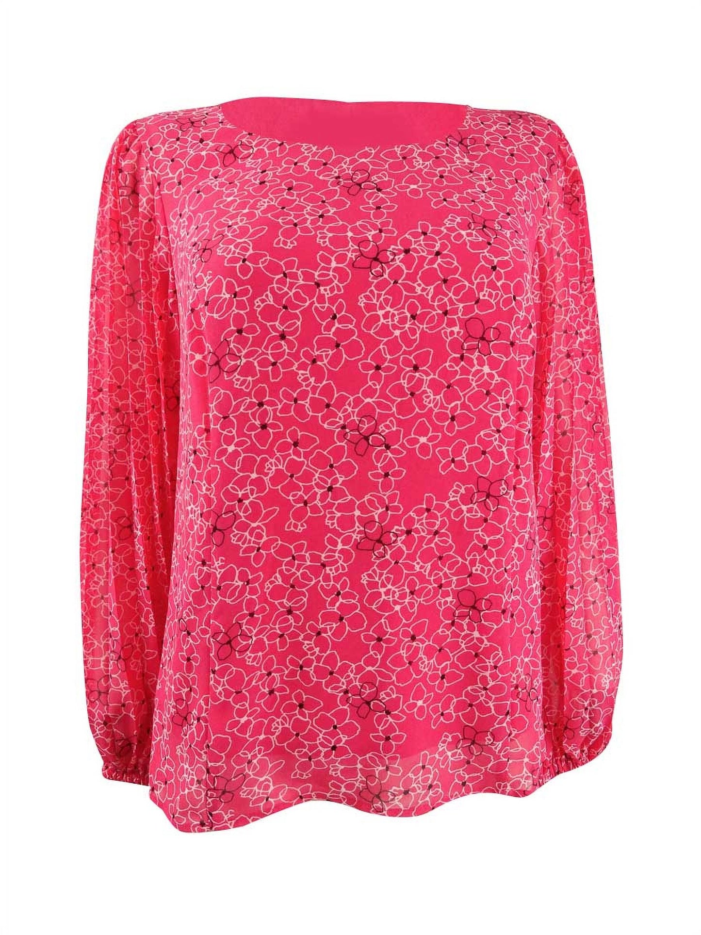 Alfani Women's Floral Print Pleat Sleeve Top Pink Size Petite Small