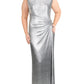 Ralph Lauren Women's Ilianna Metallic Gathered Evening Dress Gray Size 10