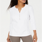 Karen Scott Women's Eyelet Front Cotton Henley Top White Size Petite Large