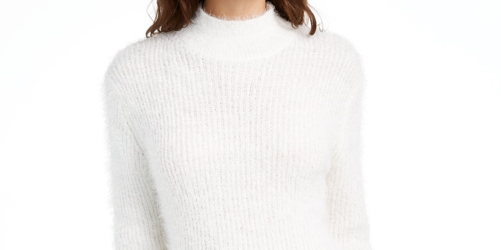 Planet Gold Juniors' Eyelash Mock-Neck Sweater Beigekhaki Size X-Large