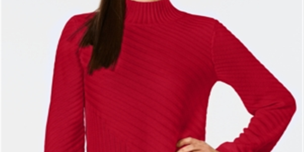 Charter Club Women's Patterned Mock Turtleneck Sweater Red Size Petite L