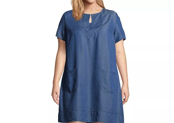 John Paul Richard Women's Plus Size Keyhole-Neck Dress Blue Size 2X