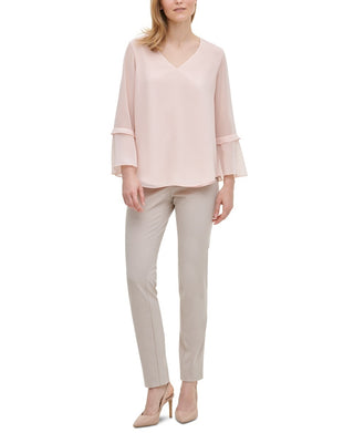 Calvin Klein Women's Sheer Bell-Sleeve Blouse Pink Size X-Large