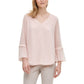 Calvin Klein Women's Sheer Bell-Sleeve Blouse Pink Size X-Large