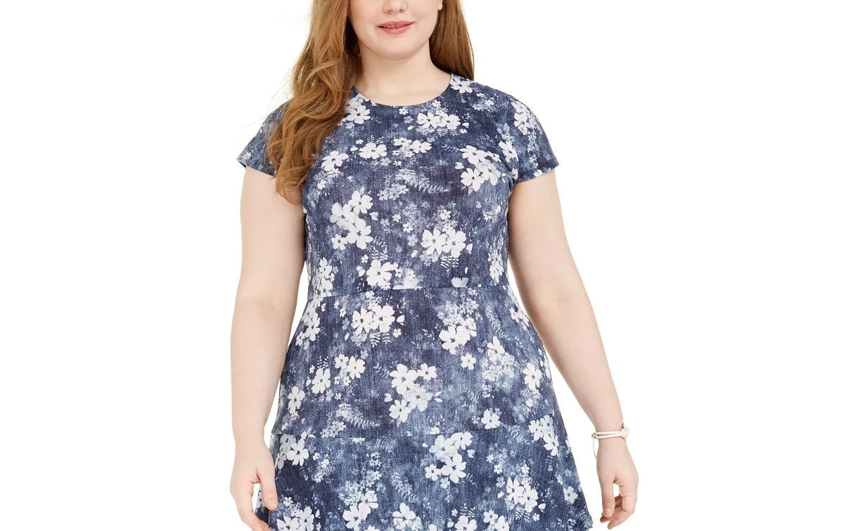 Michael Kors Women's Plus Size Double-Tiered Dress Blue Size 2X