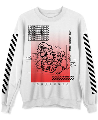 Hybrid Mario Mushroom Champ Men's Graphic Sweatshirt White Size Small
