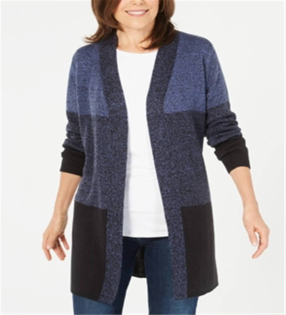 Karen Scott Women's Colorblocked Cardigan Blue Size Petite S