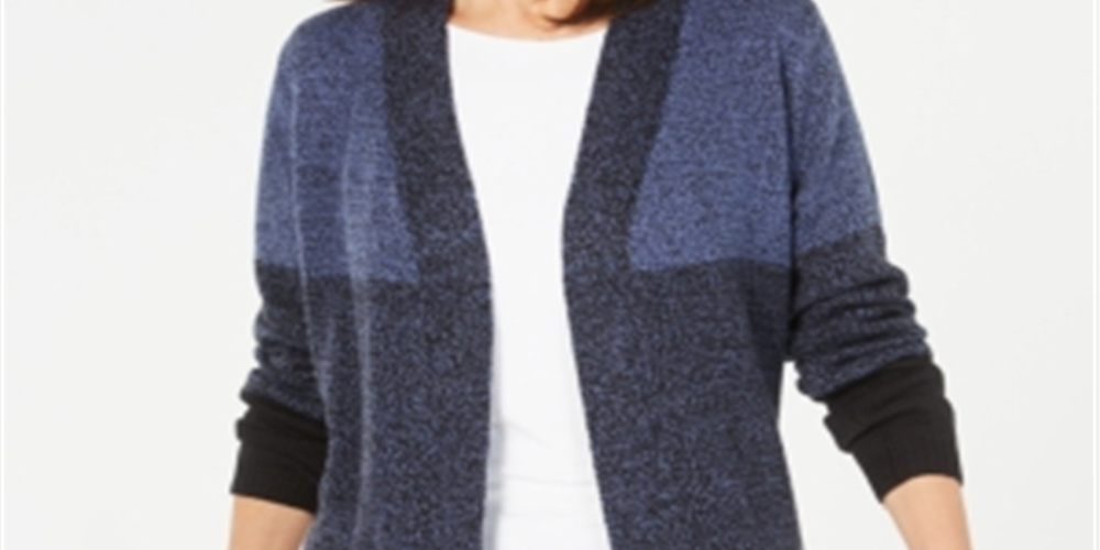 Karen Scott Women's Colorblocked Cardigan Blue Size Petite S