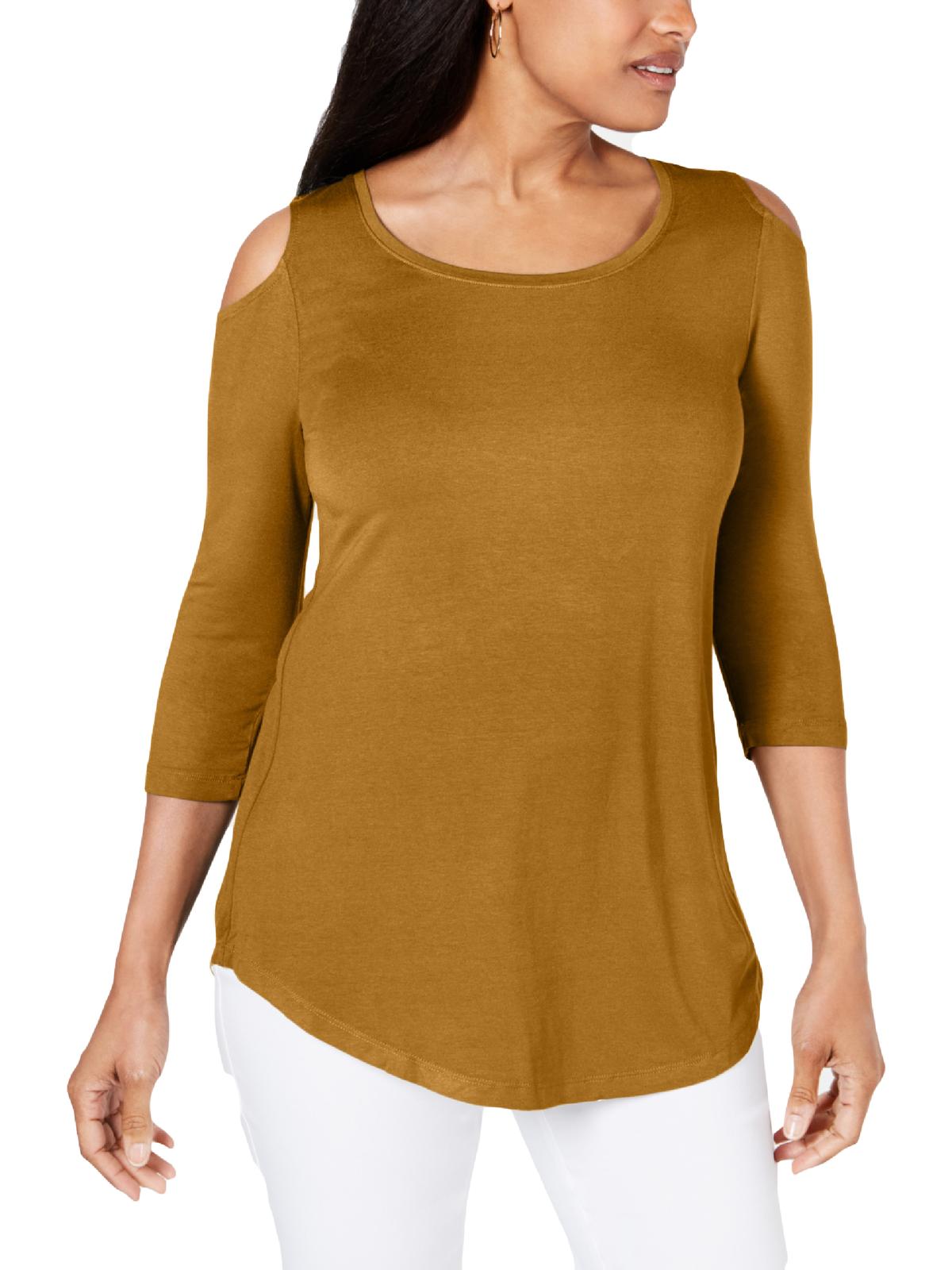 JM Collection Women's Cold Shoulder Long Sleeves Blouse Mustard Size Petite Small