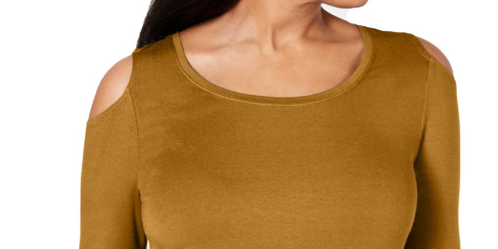 JM Collection Women's Cold Shoulder Long Sleeves Blouse Mustard Size Petite Small