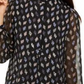 Anne Klein Women's Printed Long Sleeve Mandarin Collar Blouse Charcoal Size Small
