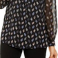 Anne Klein Women's Printed Long Sleeve Mandarin Collar Blouse Charcoal Size Small