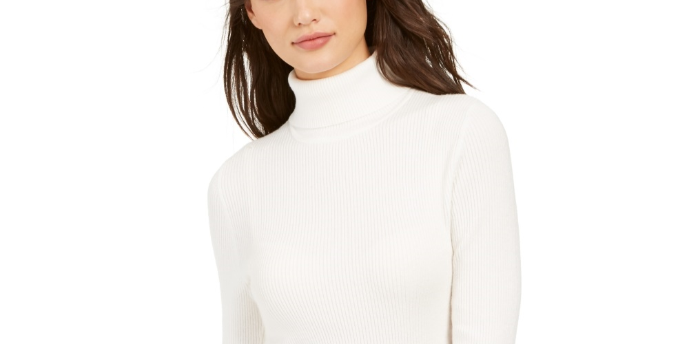 Style & Co Women's Ribbed Turtleneck Sweater  White Size Large
