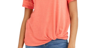Style & Co Women's Lace-Inset Top  Orange Size Large