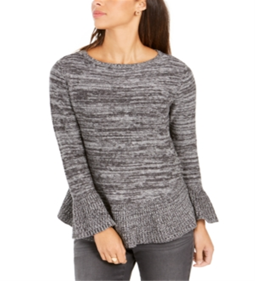 Style & Co Women's Ruffle Hem Tunic Sweater Gray Size Petite S